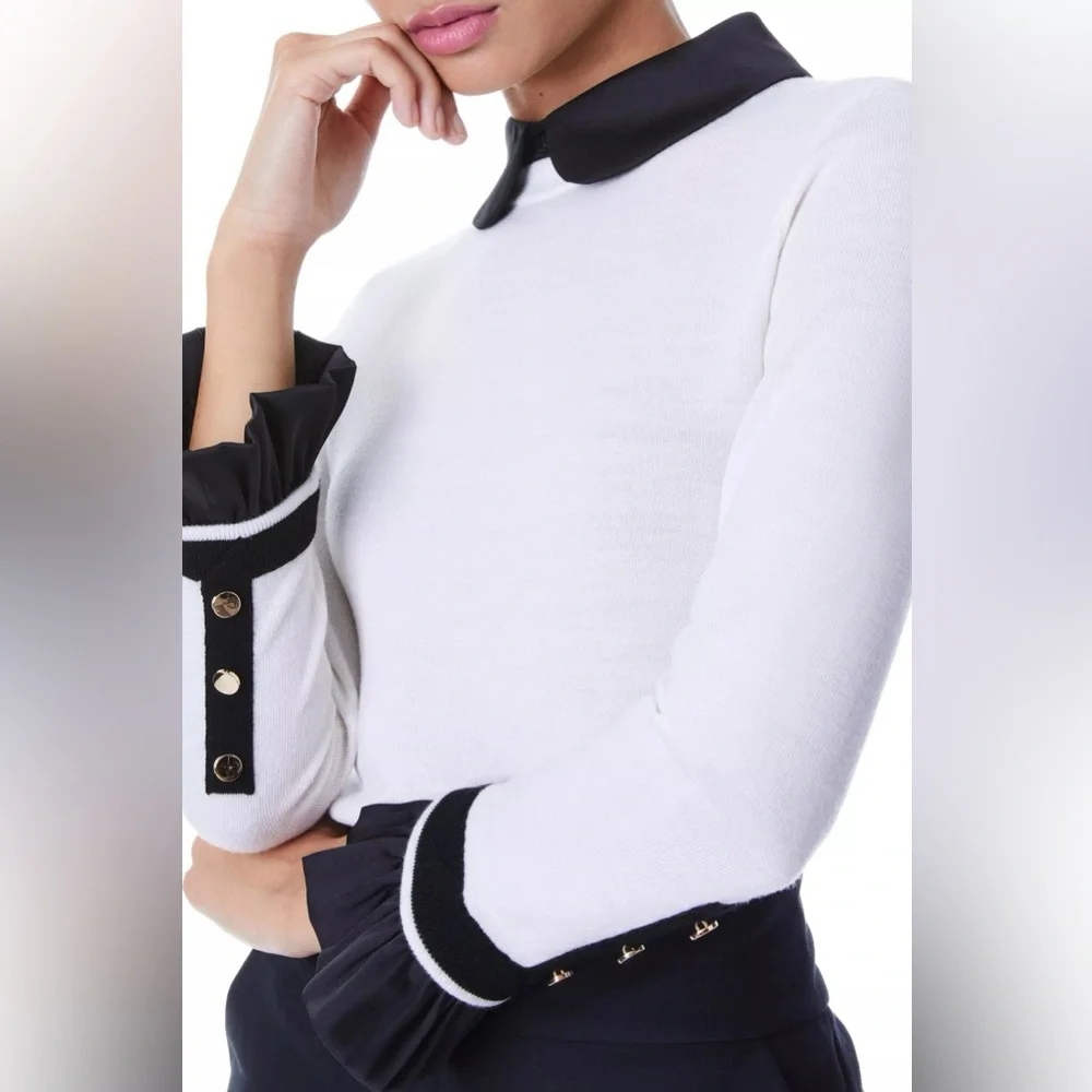 NWT $440 Alice and Olivia Justina Combo Sweater - Picture 3 of 8